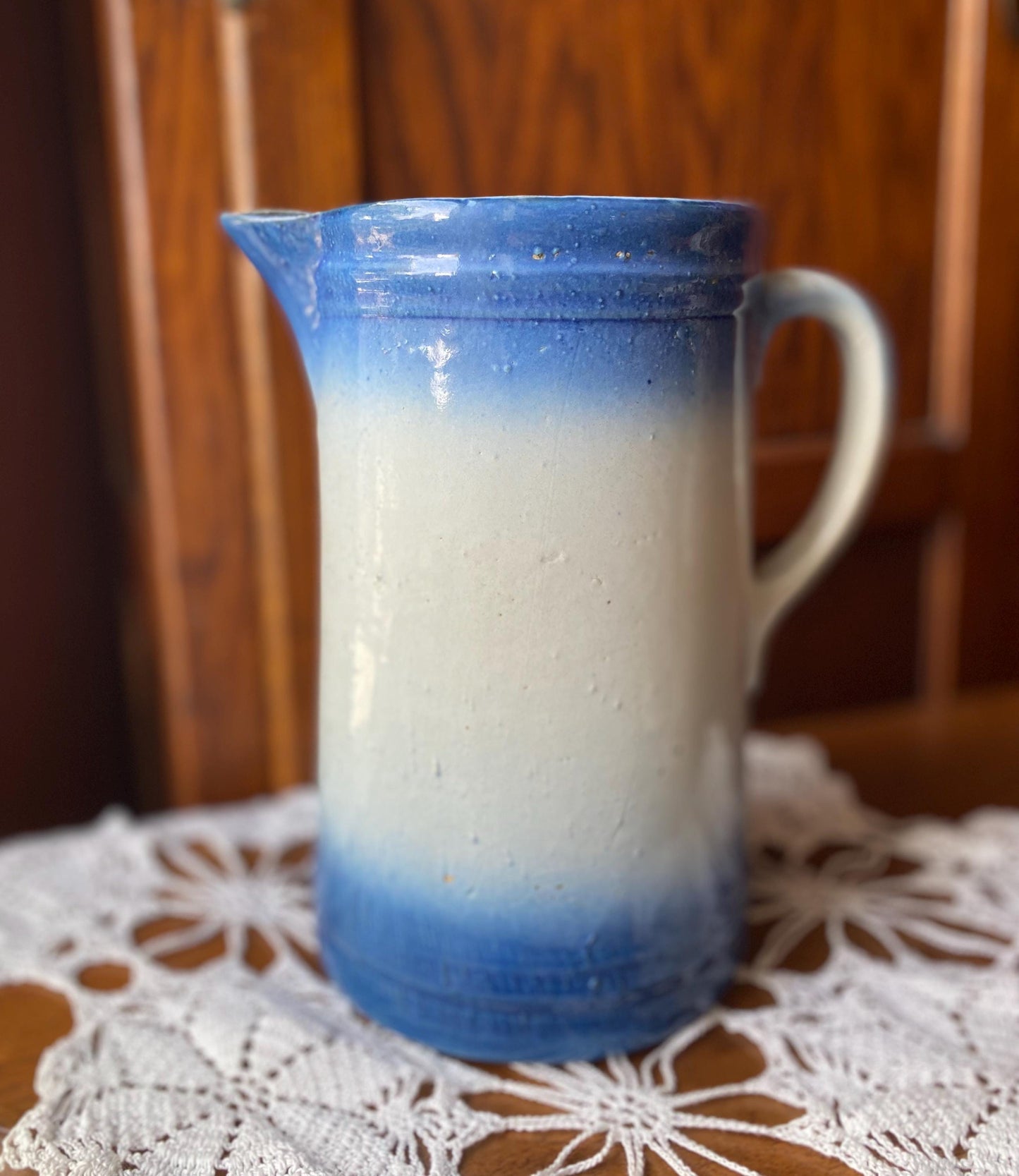 Antique Blue & White Salt-Glaze Pottery Pitcher
