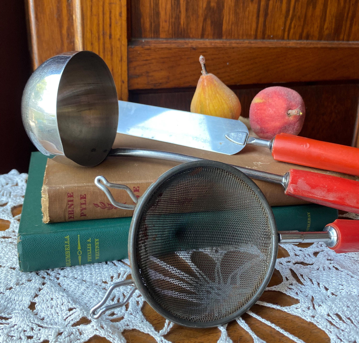 Set of 3 Bakelite Kitchen Tools, MCM Bakelite, Icing Spatula, Ladle, Sifter