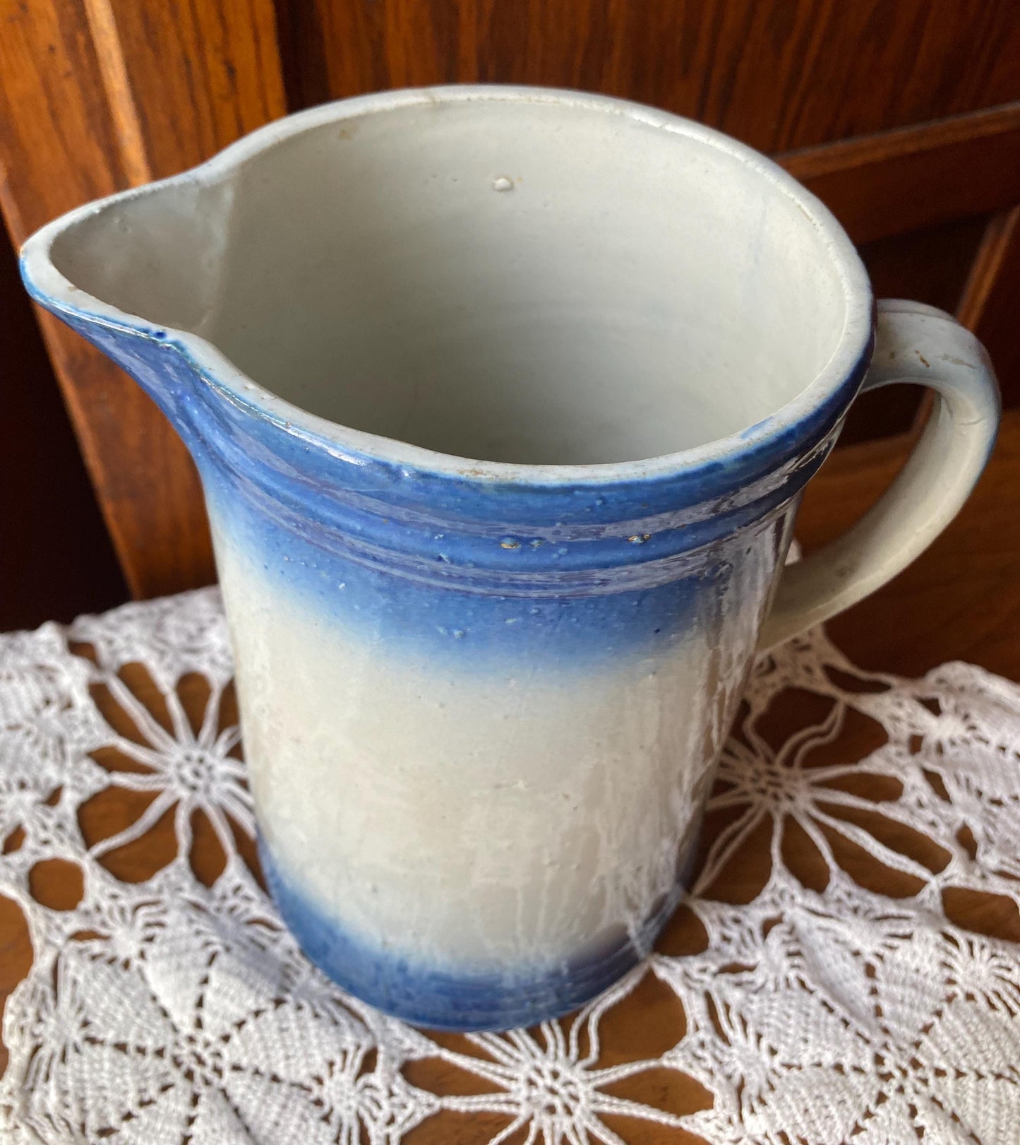 Antique Blue & White Salt-Glaze Pottery Pitcher