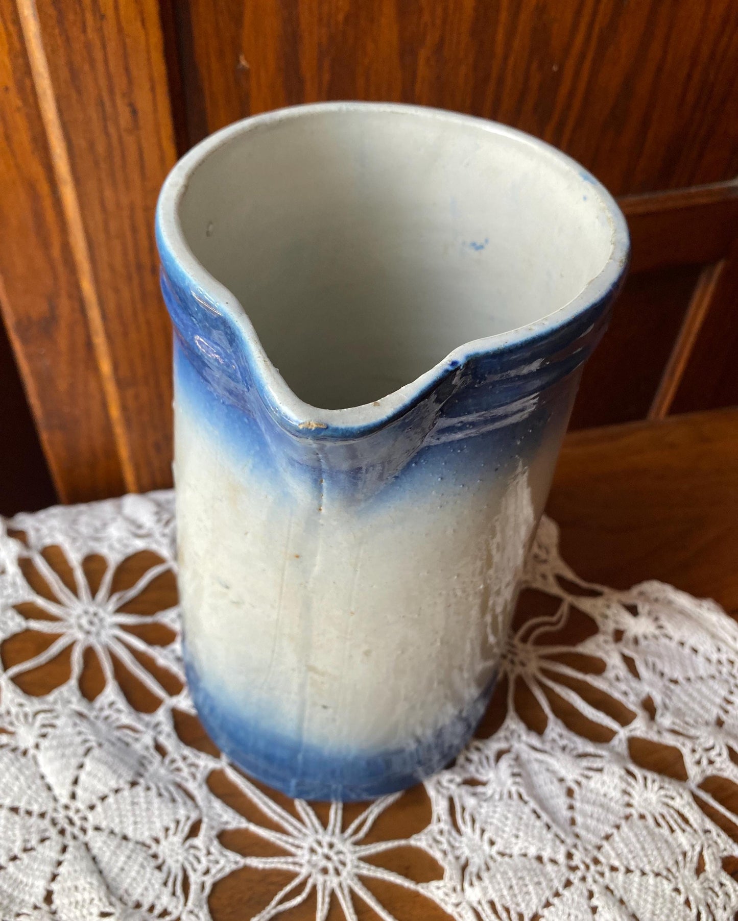 Antique Blue & White Salt-Glaze Pottery Pitcher