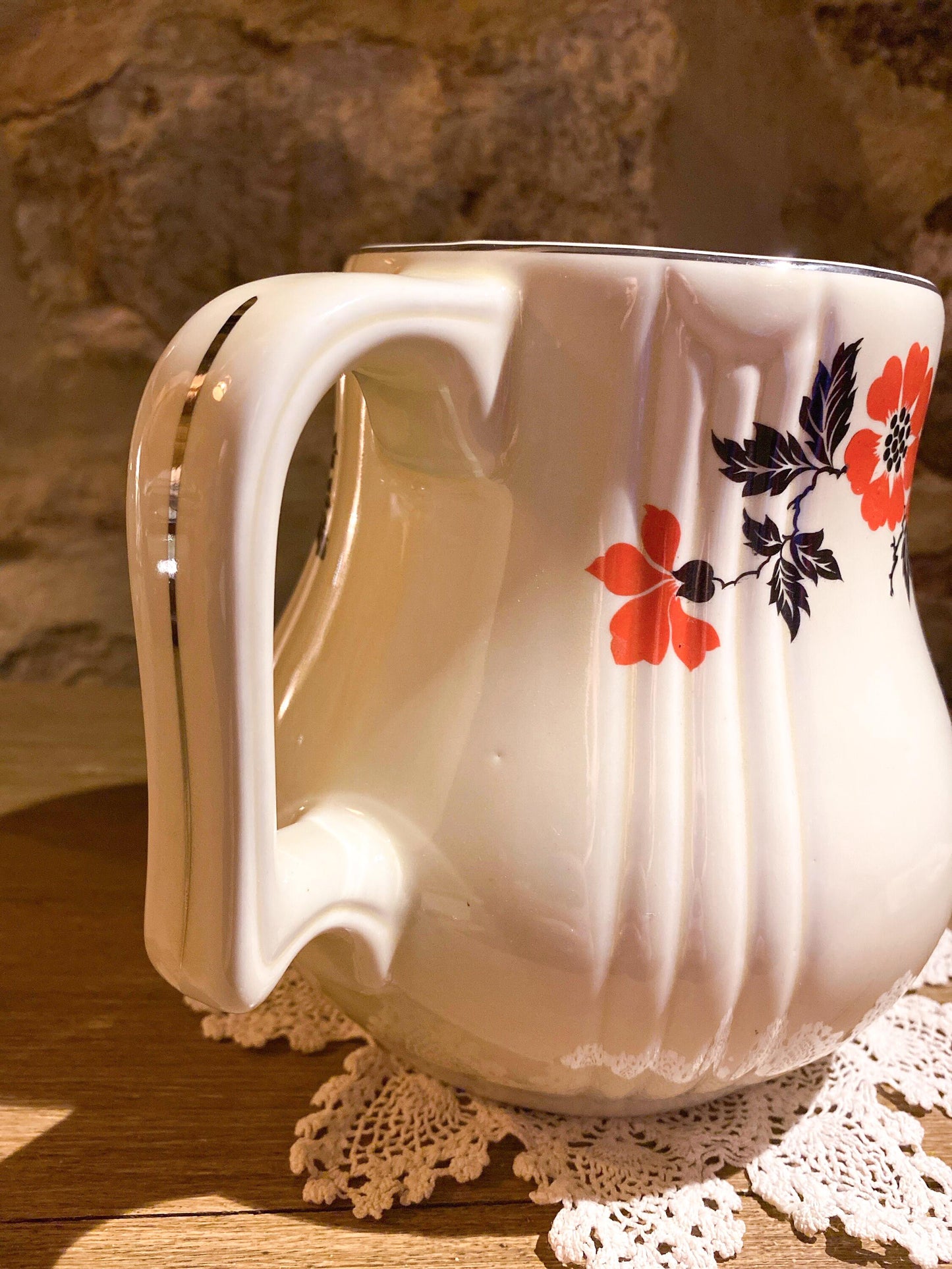 Vintage, Hall’s Pitcher, Cream with Floral Motif, 1940-50s, Ceramic