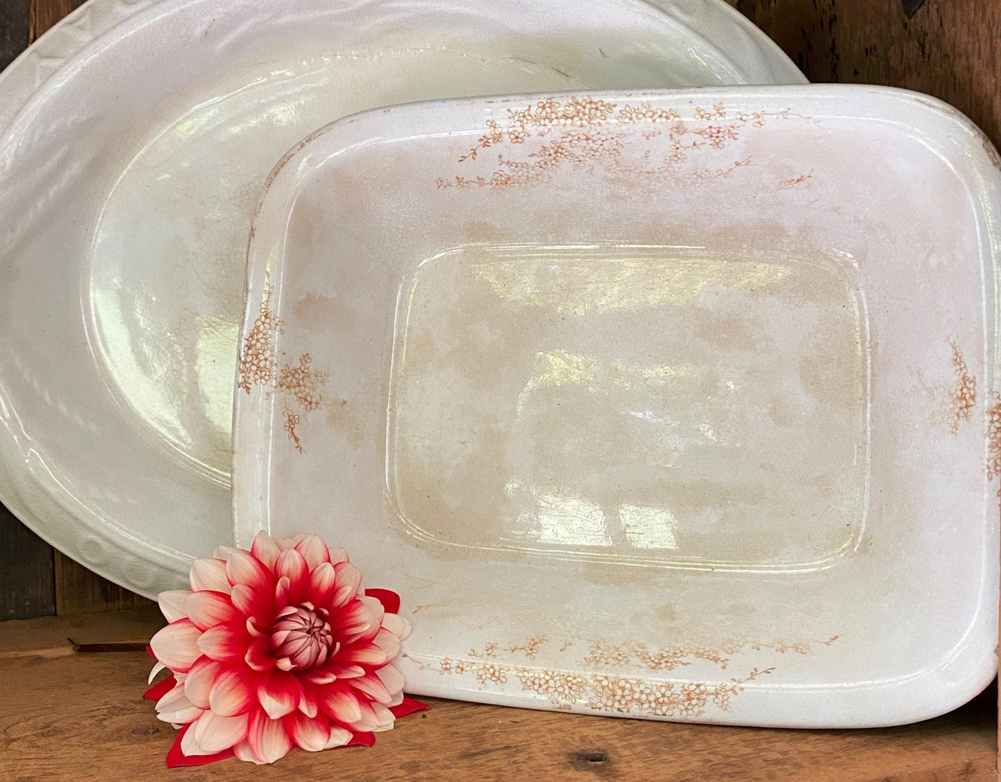 Antique Brown Ironstone Transferware Platter: Farmhouse Decor