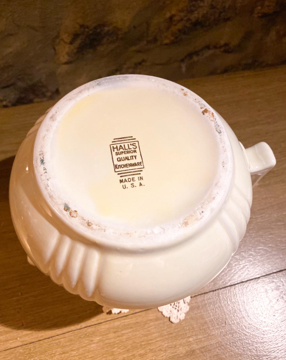 Vintage, Hall’s Pitcher, Cream with Floral Motif, 1940-50s, Ceramic