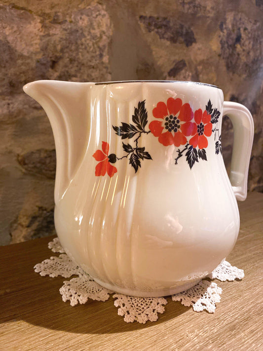 Vintage, Hall’s Pitcher, Cream with Floral Motif, 1940-50s, Ceramic