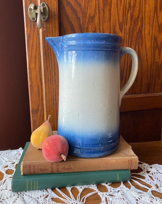 Antique Blue & White Salt-Glaze Pottery Pitcher